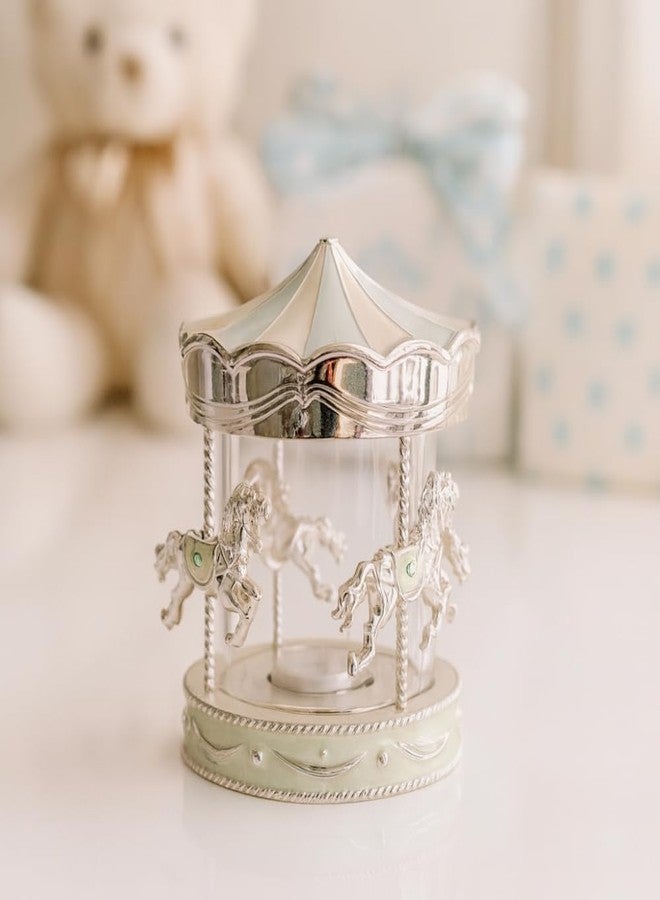 Izzhaar Silver Carousel Music Box, Decorative Merry-Go-Round with Horses, Miniature Collectible Keepsake - Image 1